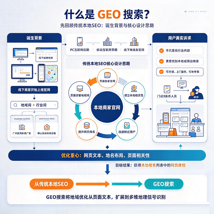 什么是 GEO 搜索？回顾传统本地 SEO：诞生背景与核心设计思路 - 图1