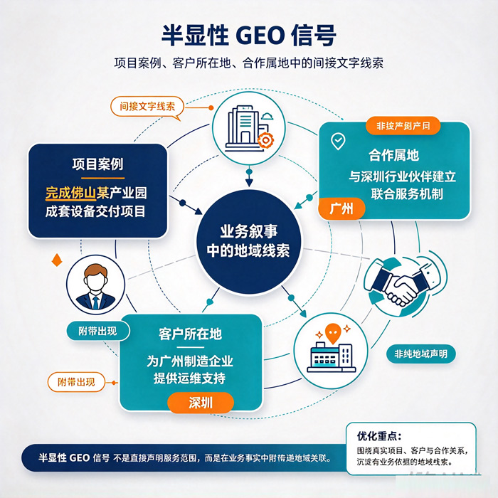 半显性GEO信号：项目案例、客户所在地、合作属地间接文字线索