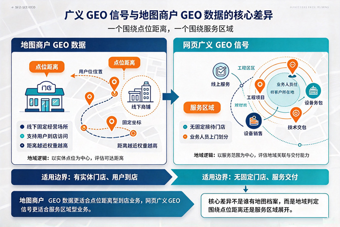 广义GEO信号与地图商户GEO数据的核心差异