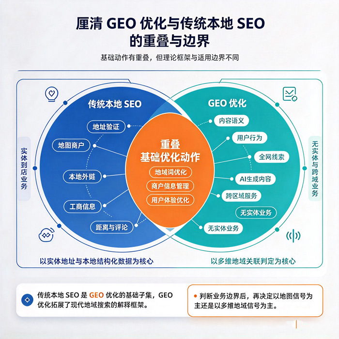 厘清 GEO 优化与传统本地 SEO 之间的重叠与边界 - 图1