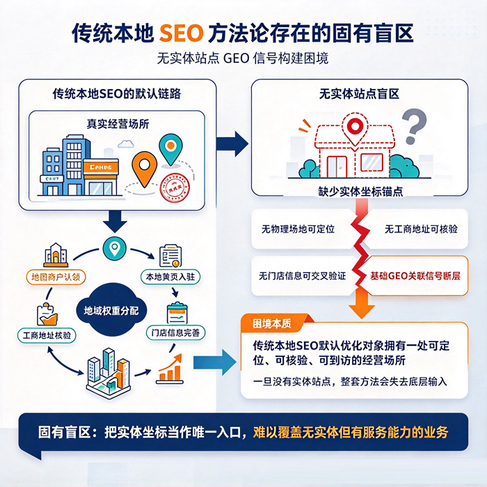 传统本地 SEO 方法论存在的固有盲区：无实体站点 GEO 信号构建困境 - 图1